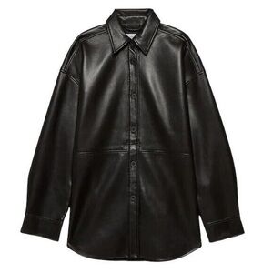 Aritzia Babaton Pelli Vegan Leather Button-Down Shirt Jacket (Black Noir) Size M